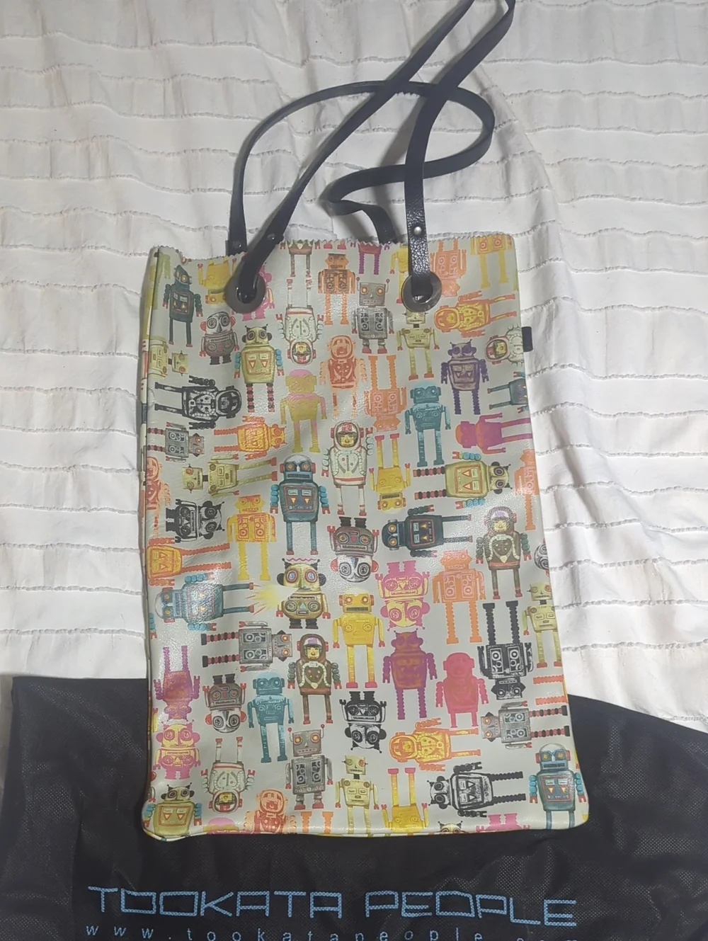 Multicolor Robot Print Tote Bag